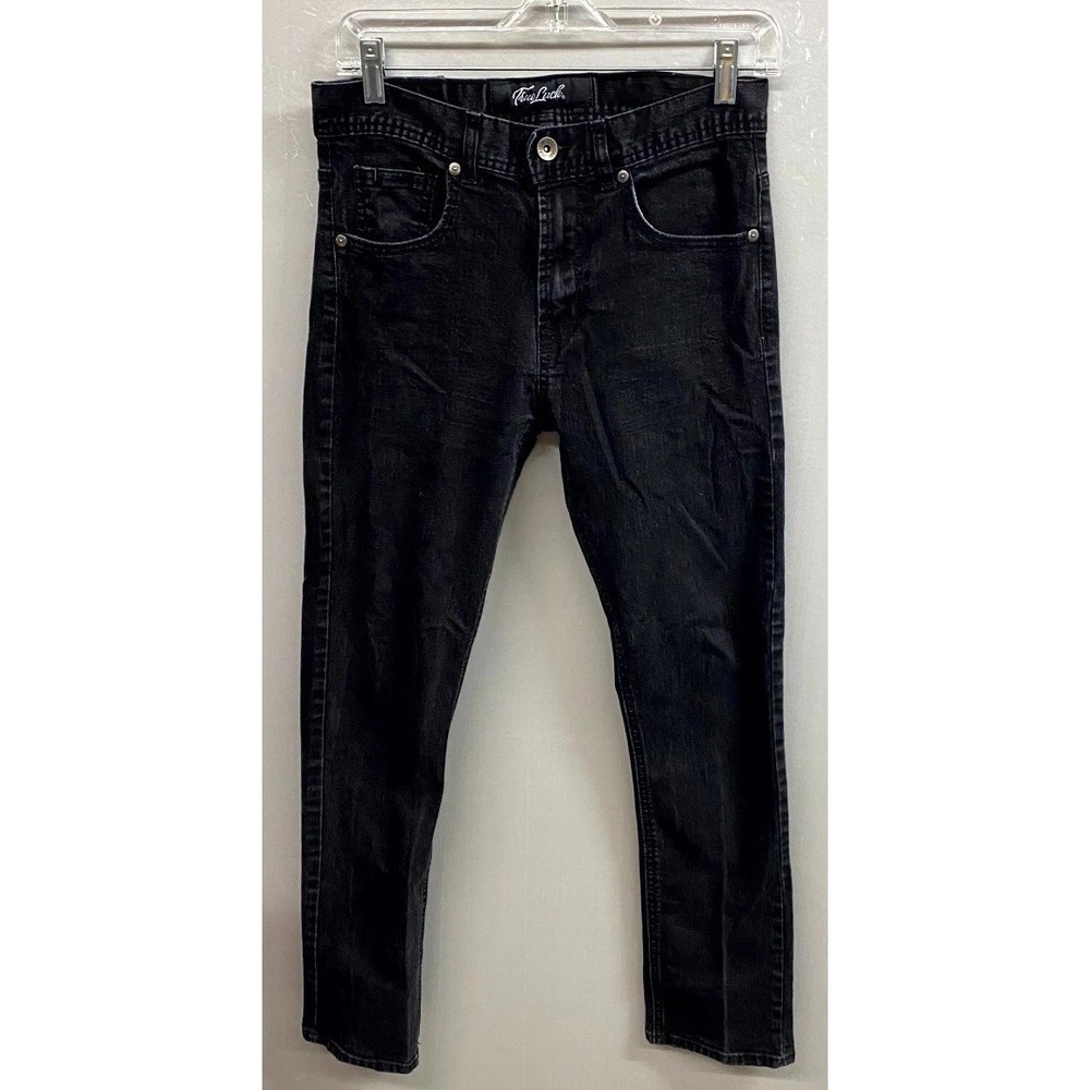 True Luck Skinny Leg Jeans Mens 30x30 Black Cotton Denim Stretch Dark Wash Logo